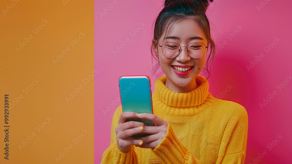 A young girl smiling brightly while using her smartphone, capturing the joy of digital connection and the excitement of exploring new apps and features A young girl smiling brightly while using her smartphone, capturing the joy of digital connection and the excitement of exploring new apps and features