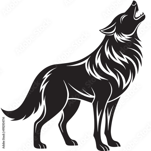 Wolf howling silhouette vector on a white background