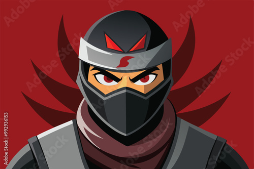 This customizable ninja design showcases a fierce expression and detailed attire, embodying stealth and skill, Customizable ninja illustration with exaggerated features.