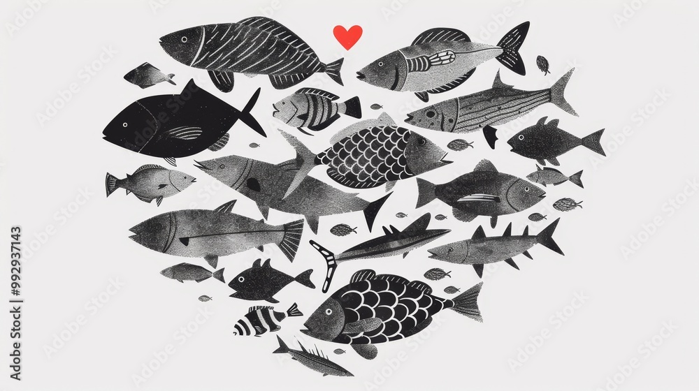 Heart made of fish on a beige background
Heart made of fish on a beige background