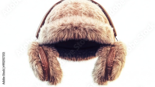 A charming cartoon winter hat with fluffy earflaps. photo