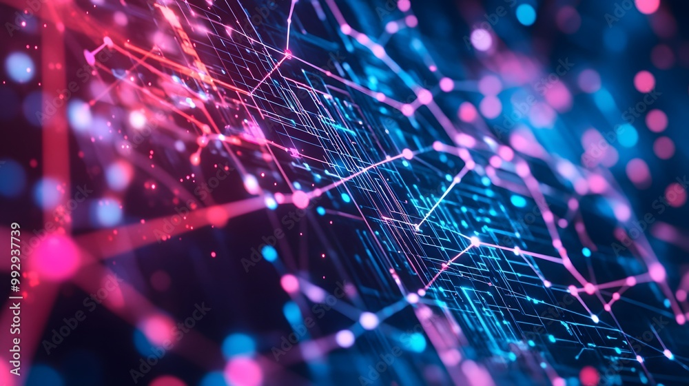 Obraz premium Abstract Digital Network with Glowing Lines and Nodes