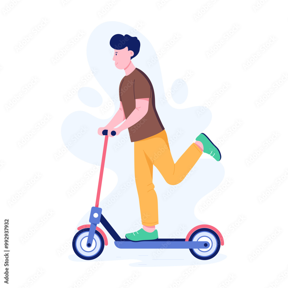 Boy enjoying electric ride, flat illustration Boy enjoying electric ride, flat illustration