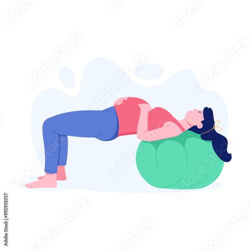 A pregnant woman doing ball exercise, a flat style illustration 