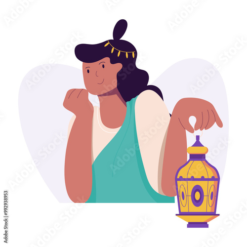 Character based flat illustration of diwali decor 