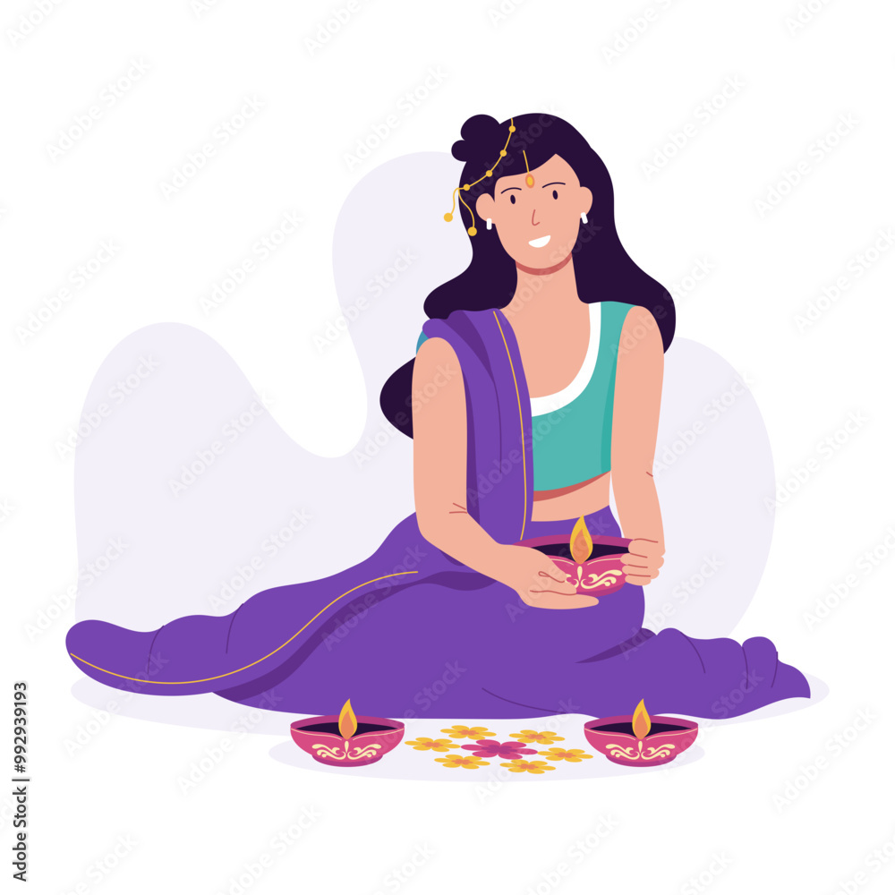 Character based flat illustration of oil lamps Character based flat illustration of oil lamps