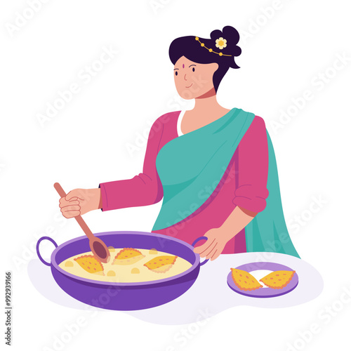 Character based flat illustration of diwali cooking 