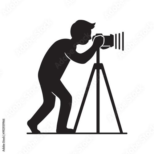 Cameraman taking photo silhouette vector illustration in white background