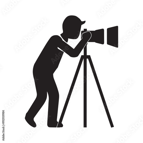 Cameraman taking photo silhouette vector illustration in white background