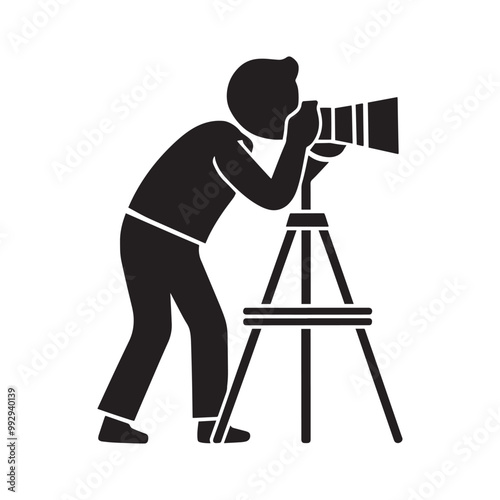 Cameraman taking photo silhouette vector illustration in white background
