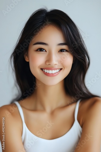 Smiling Asian Woman with Gentle Arms Crossed