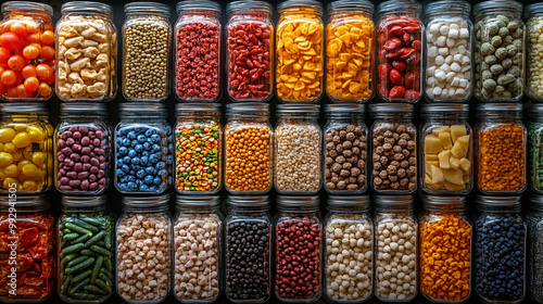 Wallpaper Mural Colorful jars filled with a variety of grains, legumes, and nuts arranged in an attractive manner for healthy cooking options. Torontodigital.ca