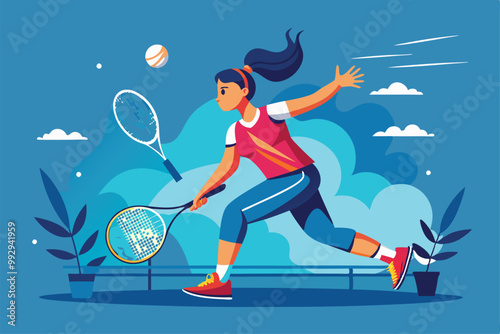 A vibrant illustration of a Paralympic badminton player dynamically hitting a shuttlecock indoors, Customizable Paralympic Badminton Illustration