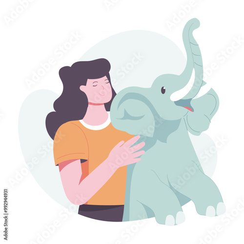 A female elephant handler flat style illustration 