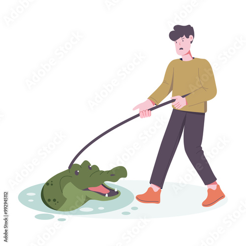 A flat style illustration of crocodile caretaker 