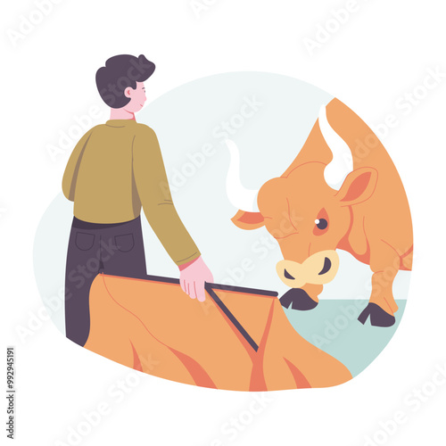 Angry bull illustration in flat style