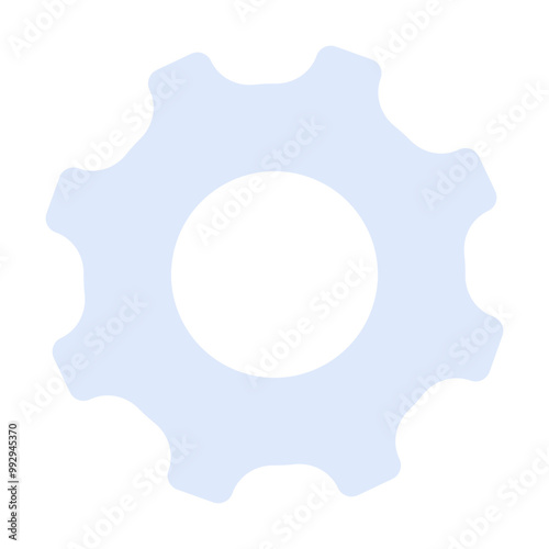 A minimalistic light blue gear with eight teeth on a white background. Ideal for engineering, technology, industry, mechanics, and manufacturing themes. Simple, clean design.