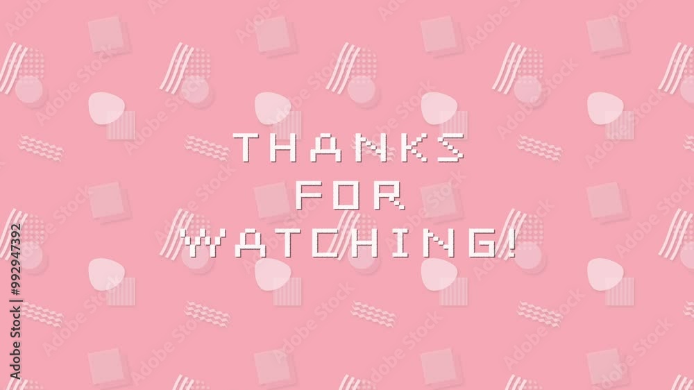 レトロでかわいいメンフィス柄にthanks for watchingの文字が動くループする待機画面 レトロでかわいいメンフィス柄にthanks for watchingの文字が動くループする待機画面