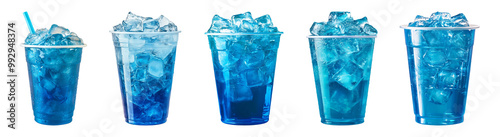 blue drink in a plastic cup isolated on a transparent or white background, take away drinks concept, cut-out, PNG
