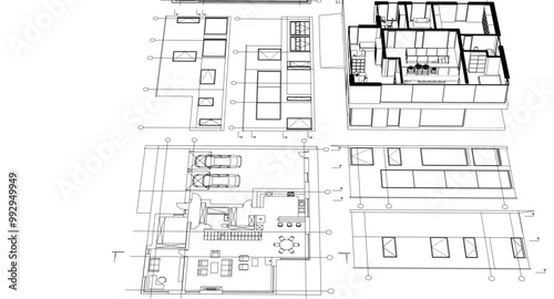 house architectural project sketch 3d illustration