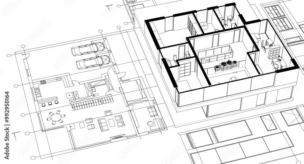 house architectural project sketch 3d illustration house architectural project sketch 3d illustration