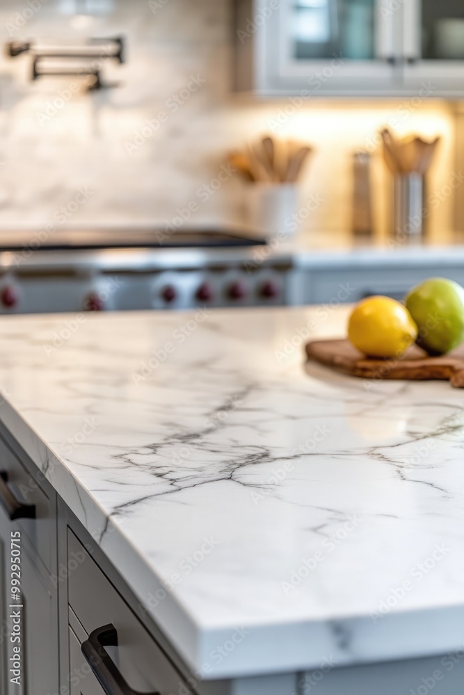 Elegant Polished Marble Countertop in Soft Ambient Lighting Elegant Polished Marble Countertop in Soft Ambient Lighting