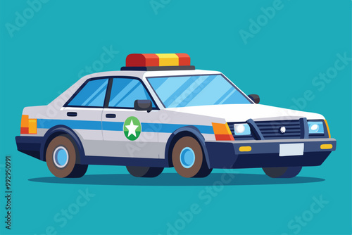 A colorful police car illustration designed for customization with various elements and styles, Customizable police car illustration