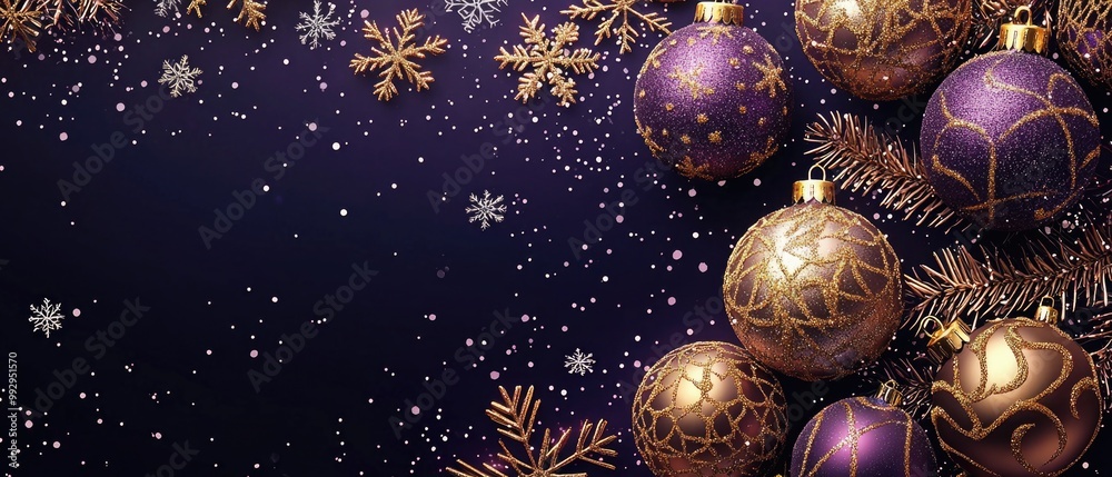 Elegant Christmas ornaments and decorations on a dark background Elegant Christmas ornaments and decorations on a dark background