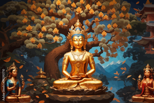 the bodhisatva gaining enlightnemt under the Sacred Bodhi Tree