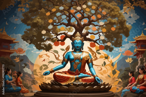 the bodhisatva gaining enlightnemt under the Sacred Bodhi Tree
