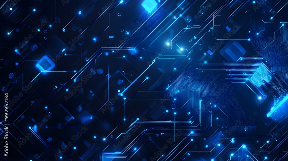 Abstract Blue Circuit Board with Glowing Lines Abstract Blue Circuit Board with Glowing Lines