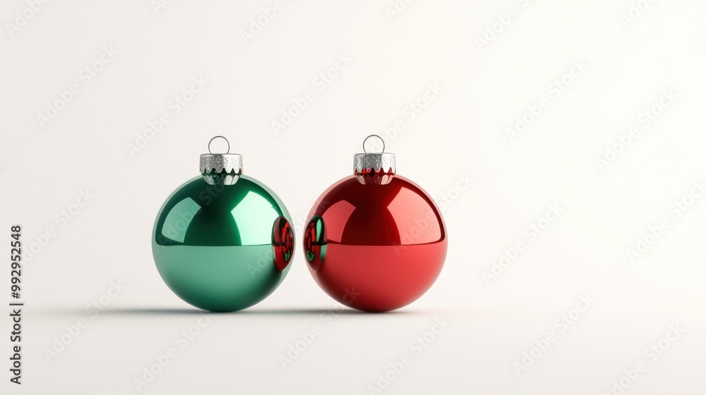 Festive Red and Green Christmas Ball Ornaments - High-Quality 3D Rendering in 8K Resolution Festive Red and Green Christmas Ball Ornaments - High-Quality 3D Rendering in 8K Resolution