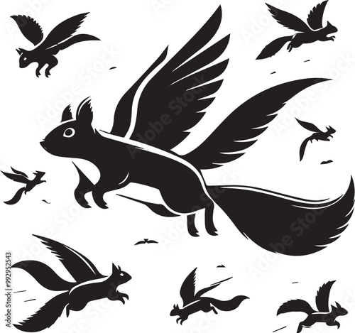 black Flying Squirrel simple vector, Flying Squirrel logo vector black and white