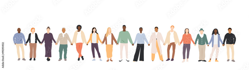 Different people standing and holding hands together. Different people standing and holding hands together.