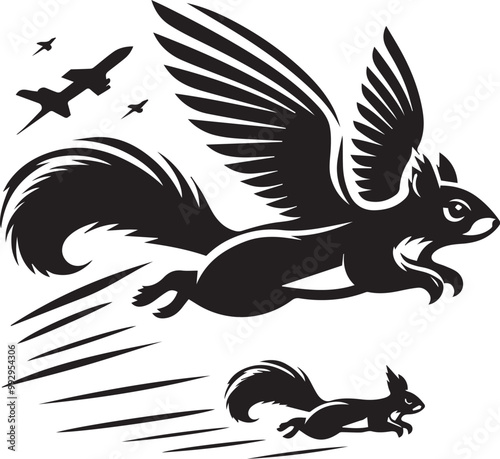 black Flying Squirrel simple vector, Flying Squirrel logo vector black and white