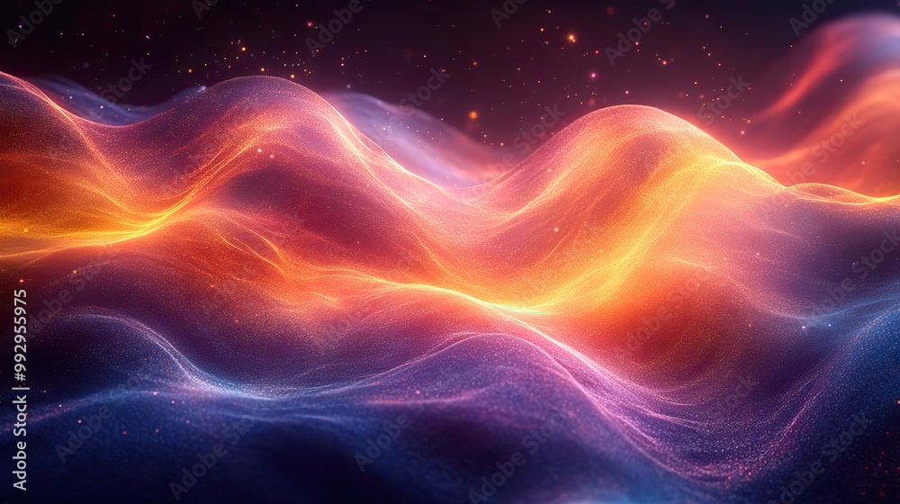 An abstract metallic background with colorful waves, creating a dynamic and technology-driven visual.