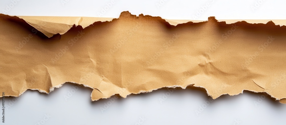 Photo of a torn brown paper on a white background, with no shadow. Web banner with copy space. Photo of a torn brown paper on a white background, with no shadow. Web banner with copy space.