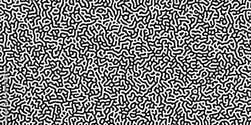 Turing reaction diffusion monochrome seamless pattern with chaotic motion .Linear design with biological shapes. Organic lines in memphis. abstract turing organic wallpaper background .	