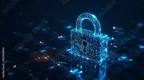 an illuminated padlock on a taxtured blue background representing digital security concept generative ai  photo