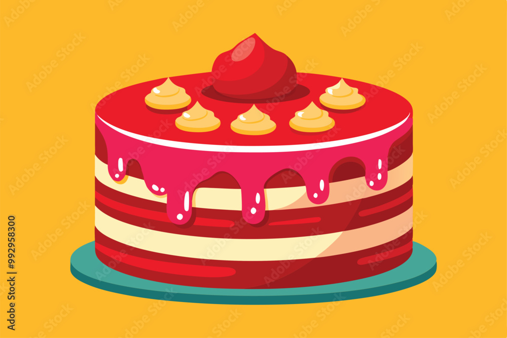 A stunning red velvet cake with creamy frosting and vibrant decor, ideal for any celebration, Customizable red velvet cake illustration