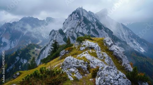 Wallpaper Mural Pine Tree Mountains. Autumn View of Wetterstein Mountains in Bavaria, Germany Torontodigital.ca