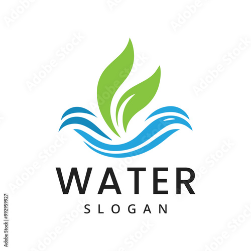 Water with leaf logo design illustration idea