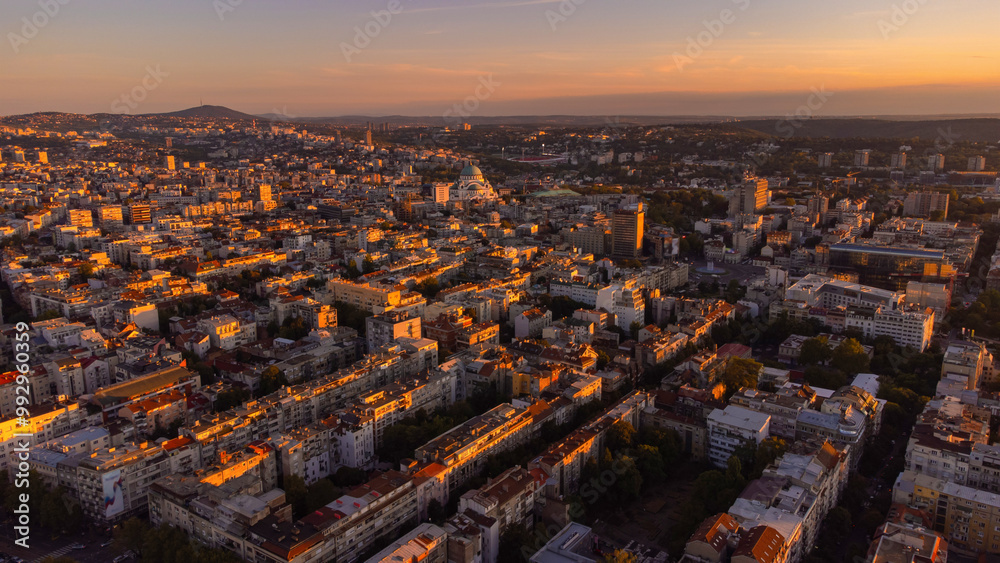 Fototapeta premium High angle view of Belgrade, capital of Serbia.