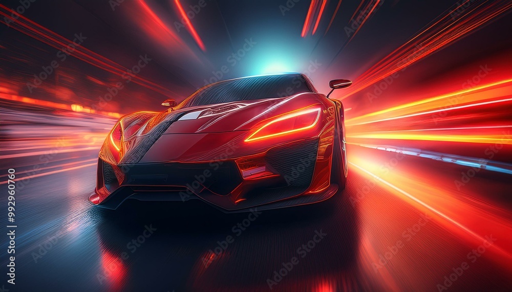 Naklejka premium Red Sports Car Driving 