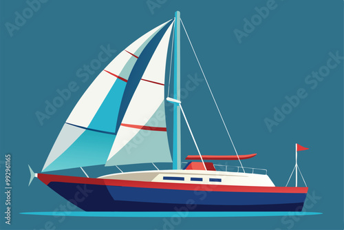 A vibrant sailboat illustration featuring customizable elements for nautical-themed projects, Customizable sailboat illustration.