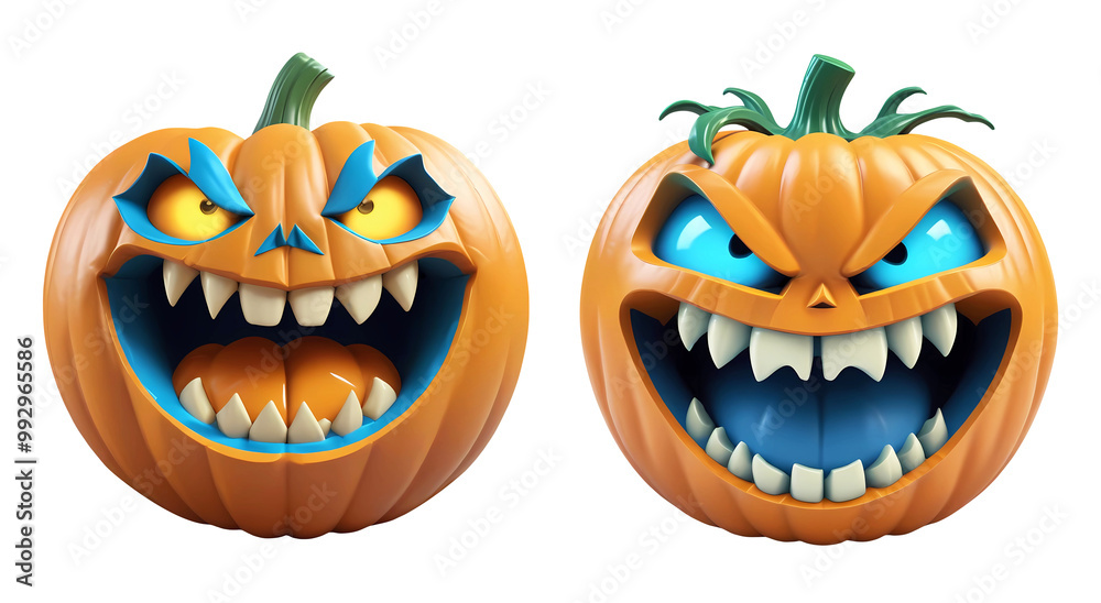 Naklejka premium 3d rendering halloween pumpkins isolated on transparent background, PNG file add