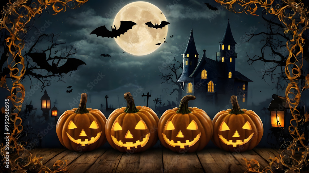 Fototapeta premium halloween background with pumpkin, ai generated