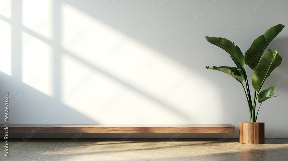 Minimalist interior with a plant and natural light. Minimalist interior with a plant and natural light.