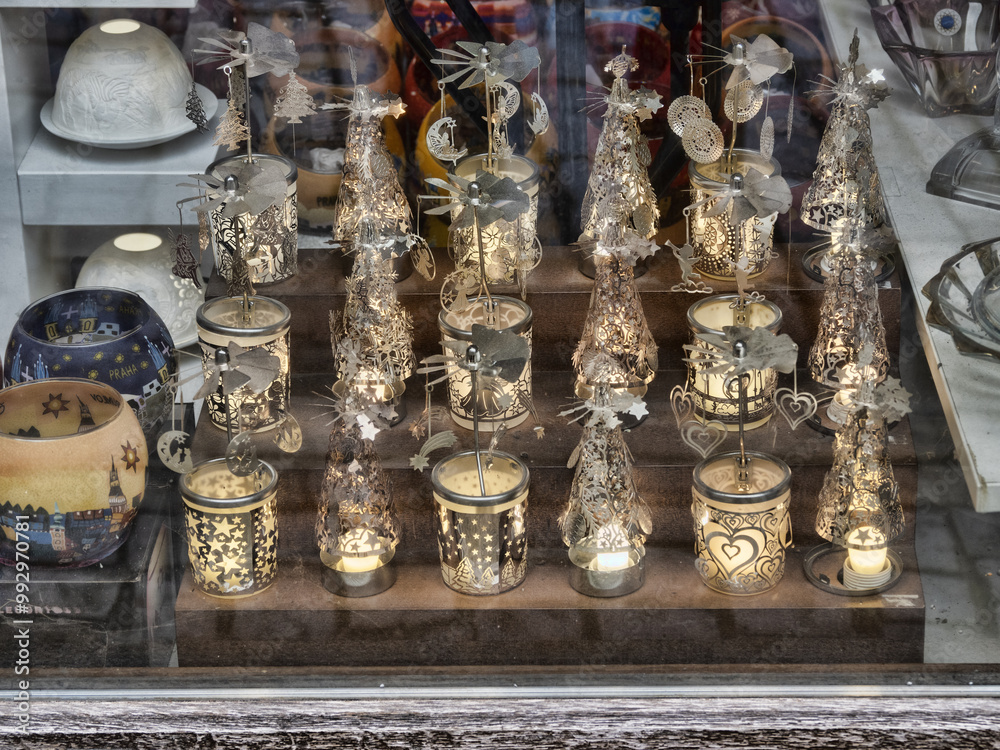 Display case with local handicrafts, Jindřichův Hradec, Czech Republic