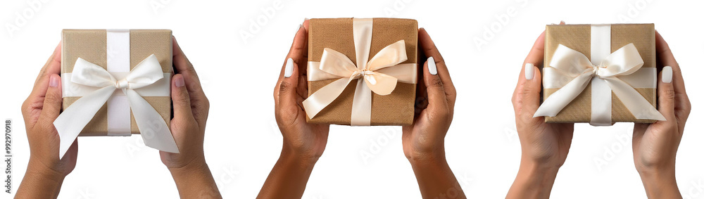 hands with gift boxes collection isolated on white background hands with gift boxes collection isolated on white background